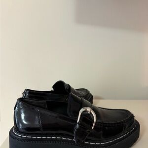 Circus by Sam Edelman Glossy Black Loafers with Silver Accent